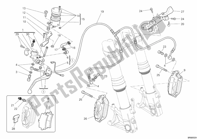 Todas as partes de Sistema De Freio Dianteiro do Ducati Hypermotard 1100 EVO SP USA 2012